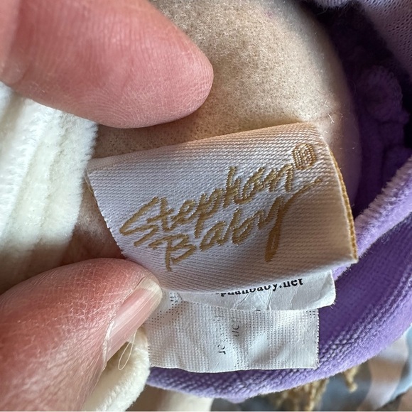 Purple and Cream Stuffed Animal with Yarn Hair and Hat - Picture 4 of 4